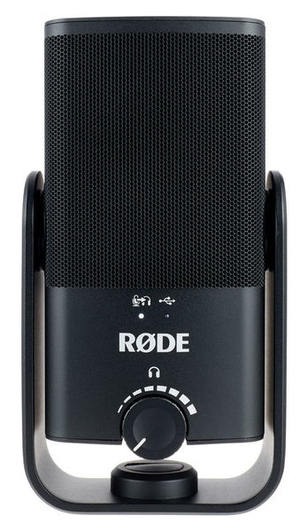 Rode NT-USB Mini podcast microphone on a desk stand